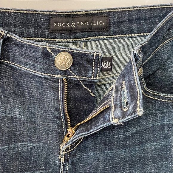 Rock & Republic Womens 4 Bootcut Denim Jeans Dark Wash Embellished Pockets *FLAW - Picture 10 of 16